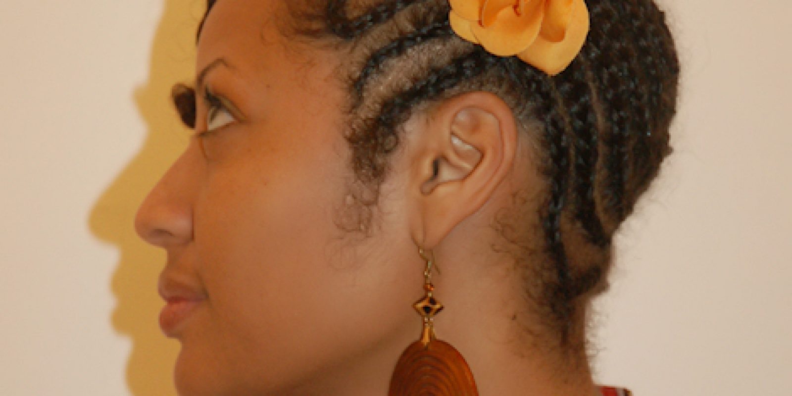 African American woman with natural hairstyle in zigzag