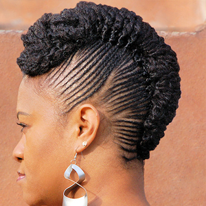 Natural Hairstyle by Meko NY; Conrrows in an updo